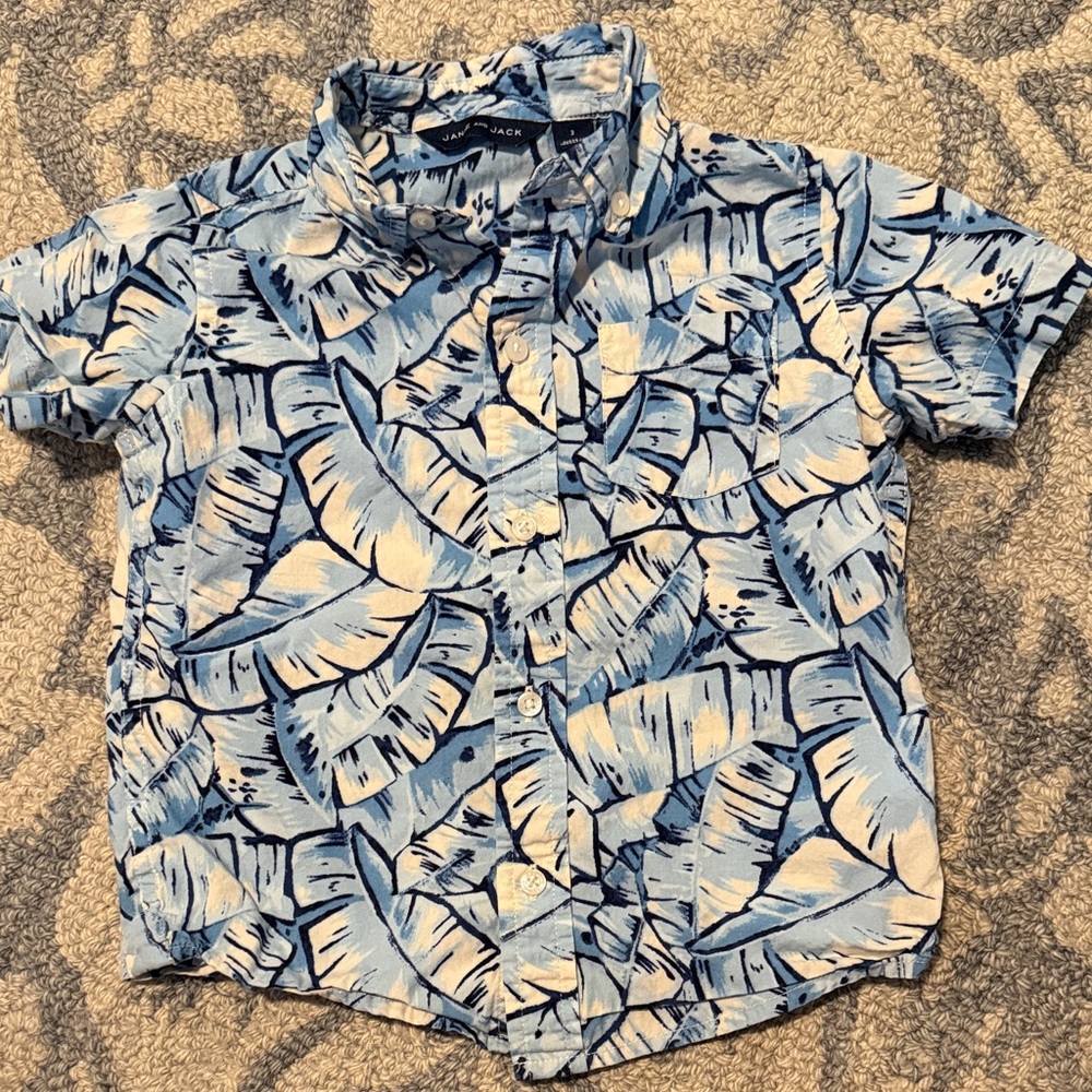 Janie and Jack Blue Leaf Pattern Button Down Shirt